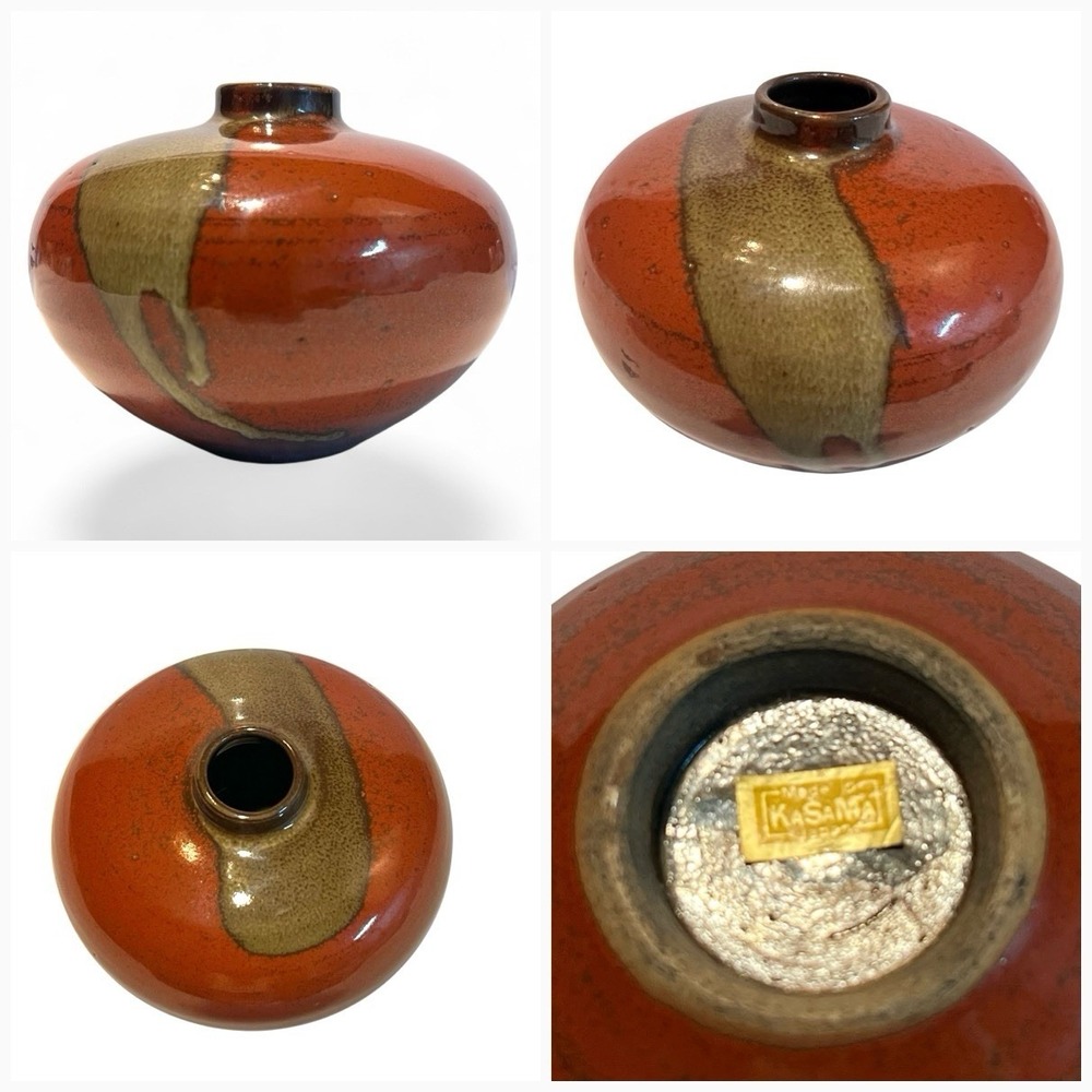 VTG KaSaMa Ware JAPAN ART POTTERY Bud Onion VASE Rust Red MCM Excellent!